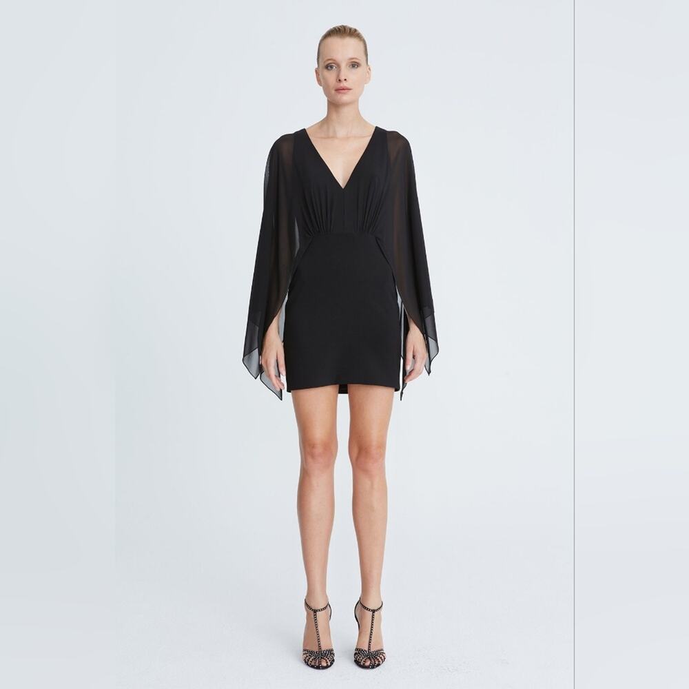 Halston NWT  RYLEE CREPE CAFTAN SLEEVE MINI in black size 6